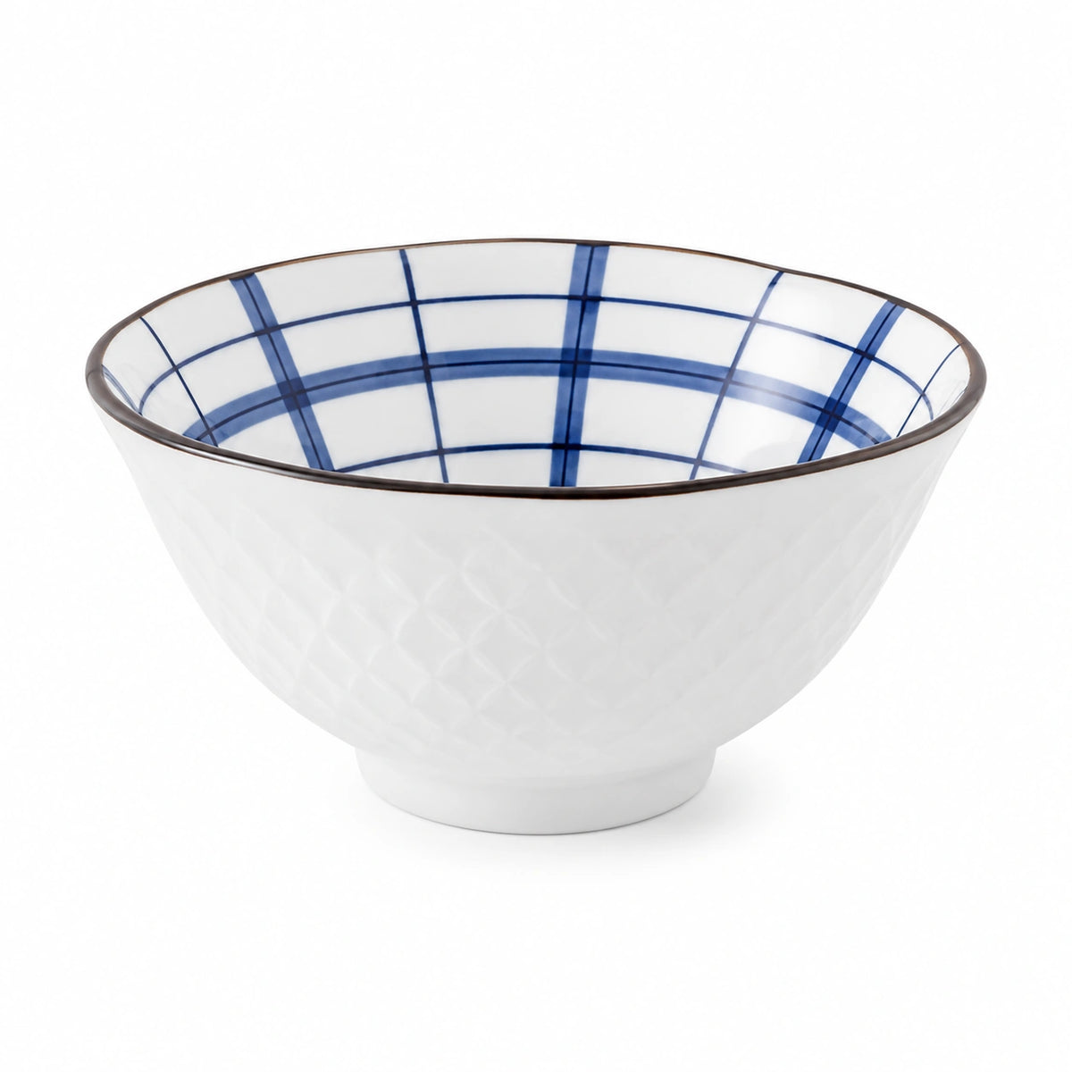 Ciotola in ceramica 18 cm bianca e blu con motivo a griglia