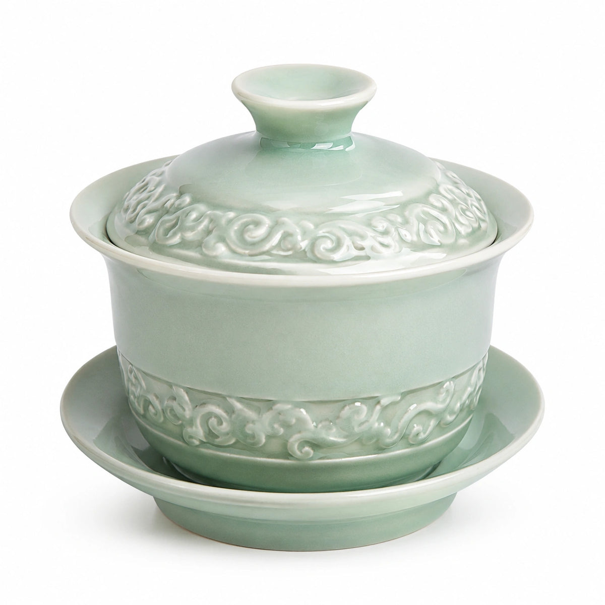 Gaiwan in ceramica verde celadon 150 ml con coperchio e piattino - set da tè decorativo