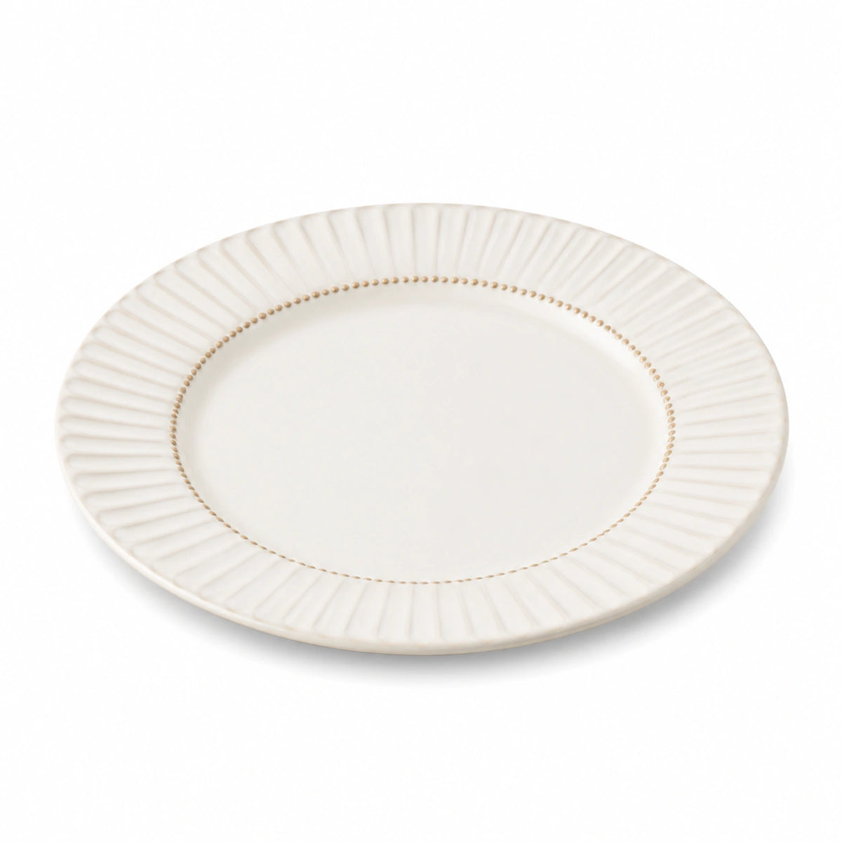 Piatto piano rotondo 27 cm in ceramica bianco con bordo scanalato decorativo